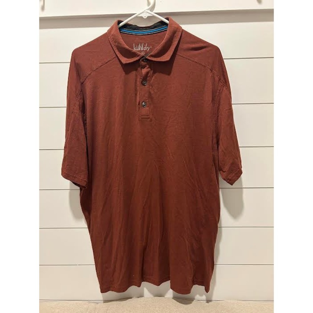 Kuhl KuhlDry Mens XL Polo Shirt Rust Orange Organic Cotton Tencel Short Sleeve